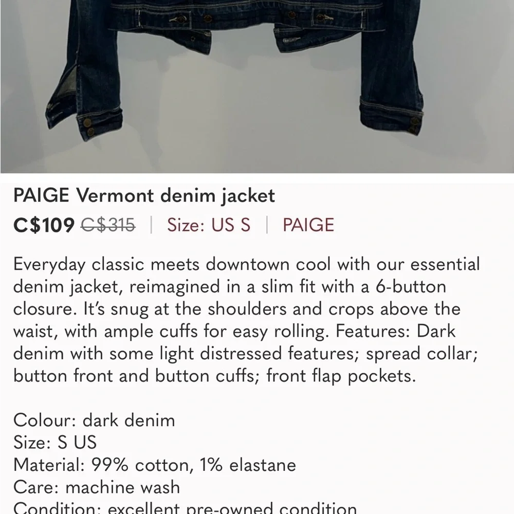 Paige Vermont medium wash denim jean jacket Medium lightly distressed - Picture 3 of 14